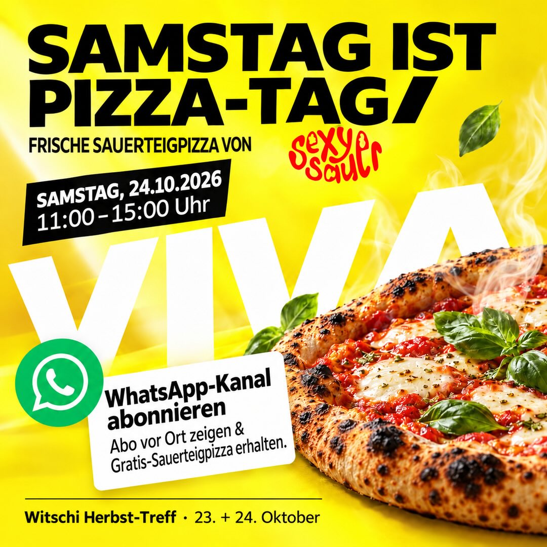 Diesen Samstag, 24. Oktober 2026 gibt’s feine Sauerteigpizza bei uns 😍